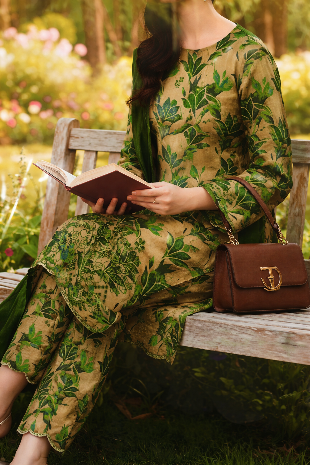 Embroidered Lawn Suits Unstitched 3 Piece Green & Mehndi