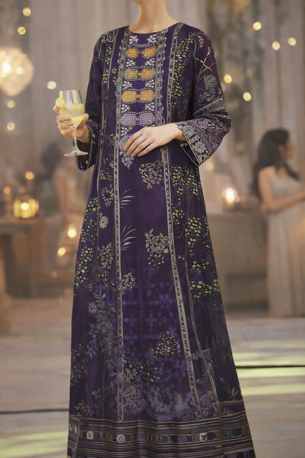 Embroidered Lawn Suits Unstitched 3 Piece Premium Purple